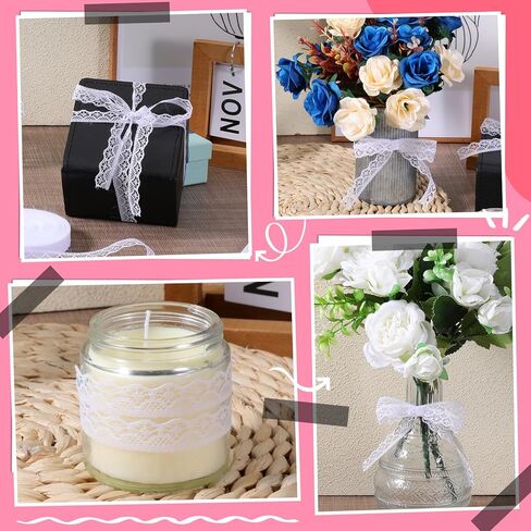30 Yards White Lace Ribbon, 0.6 Inch Wide Lace Trim for Sewing Wavy Edge Flower Hollow Cotton Laces Fabric for Gift Wrapping Bouquet Packaging Wedding Decoration DIY Crafts in Saudi Arabia