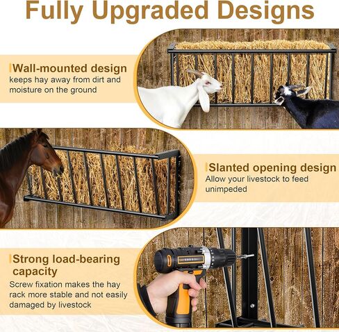 وحدة تغذية القش لخيول الماعز، 25 جالون من علف الماشية، رف قش الماعز الصلب شديد التحمل، حامل بطانية تغذية القش بطول 40 بوصة، مغذيات الماعز المثبتة على الحائط للخيول والأغنام والماعز والاستخدامات الداخلية والخارجية in Kuwait