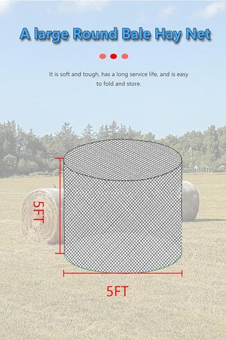 شبكة قش مستديرة للخيول، شبكة تغذية بطيئة شديدة التحمل مقاس 5 × 5 أقدام بتصميم بدون عقد مقاس 1.5 بوصة وسعة 1600 رطل، حافظة قش مقاومة للعوامل الجوية لأغنام الماشية والماعز، توفر 60% من نفايات القش (أسود)​ in Kuwait