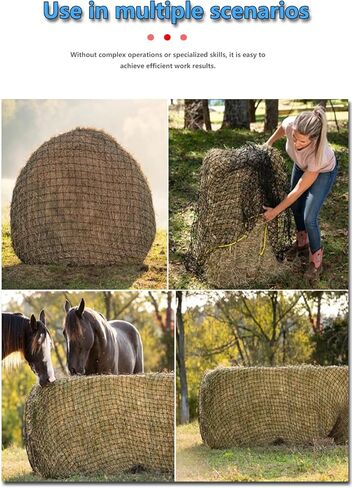 شبكة قش مستديرة للخيول، شبكة تغذية بطيئة شديدة التحمل مقاس 5 × 5 أقدام بتصميم بدون عقد مقاس 1.5 بوصة وسعة 1600 رطل، حافظة قش مقاومة للعوامل الجوية لأغنام الماشية والماعز، توفر 60% من نفايات القش (أسود)​ in Kuwait