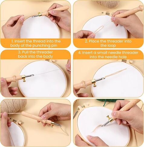 5 قطع قابلة للتعديل طقم إبرة تطريز أداة إبرة خشبية مع إبر معدنية 5/3.5/2.5 ملم مقبض إبر خرامة خيط للبالغين المبتدئين DIY Craft in Saudi Arabia
