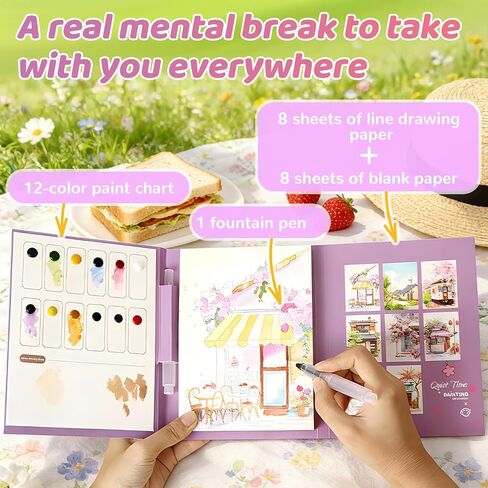 مجموعة تخفيف التوتر الإبداعية Breathly Creative، 2026 مجموعة طلاء كتب فنية جديدة بالألوان المائية، كتاب تلوين بالألوان المائية للبالغين، لوحة ألوان مائية ثلاثية الطي للمبتدئين والمتحمسين (وقت هادئ) in Saudi Arabia