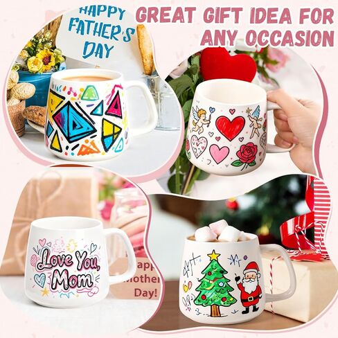 Maustic Mug Painting Kit, Paint Your Own Mug Kit, 2 Pcs Ceramic Mugs to Paint, Mothers Day Fathers Day Valentine's Day DIY Gift Kits, Includes 2 Paintable Mugs 12 Oz, Paints, Brushes in Saudi Arabia