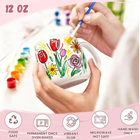 Maustic Mug Painting Kit, Paint Your Own Mug Kit, 2 Pcs Ceramic Mugs to Paint, Mothers Day Fathers Day Valentine's Day DIY Gift Kits, Includes 2 Paintable Mugs 12 Oz, Paints, Brushes in Saudi Arabia