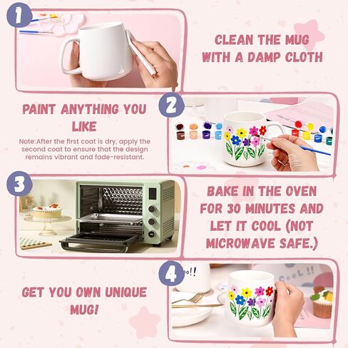 Maustic Mug Painting Kit, Paint Your Own Mug Kit, 2 Pcs Ceramic Mugs to Paint, Mothers Day Fathers Day Valentine's Day DIY Gift Kits, Includes 2 Paintable Mugs 12 Oz, Paints, Brushes in Saudi Arabia