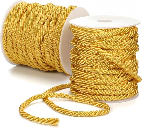 2 Rolls Gold Rope Ribbon, 5mm 43.6 Yards Gold Cording for Crafts, Golden Rope Trim for Sewing, Upholstery, Curtain Tiebacks, Home Decor & Graduation Honor Cord(Each Roll 21.8 Yards Long) in Kuwait