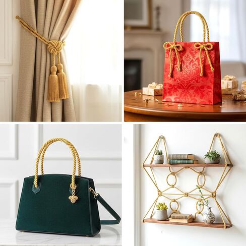 2 Rolls Gold Rope Ribbon, 5mm 43.6 Yards Gold Cording for Crafts, Golden Rope Trim for Sewing, Upholstery, Curtain Tiebacks, Home Decor & Graduation Honor Cord(Each Roll 21.8 Yards Long) in Kuwait