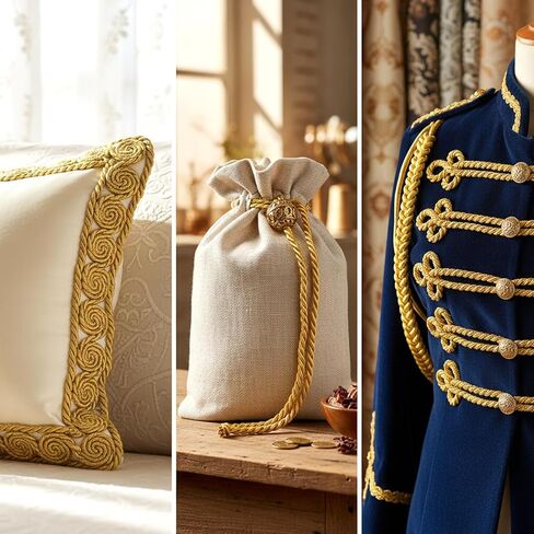 2 Rolls Gold Rope Ribbon, 5mm 43.6 Yards Gold Cording for Crafts, Golden Rope Trim for Sewing, Upholstery, Curtain Tiebacks, Home Decor & Graduation Honor Cord(Each Roll 21.8 Yards Long) in Kuwait