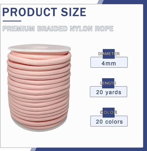 4mm Polyester Rope - 20 Yards Braided Solid Cord for Phone/Badge/Camera/Purse/Bag Lanyards, Clothesline (111-Peach) in Saudi Arabia