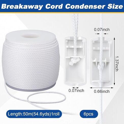 Pangda 54.6 Yards/Roll Roman Blind Cord, 1.8 mm White Braided Nylon Lift Shade Cord with 6 Pcs Breakaway Cords Condensers, Replacement Blind String for Window Blinds Roman Shades Gardening DIY Craft in Saudi Arabia