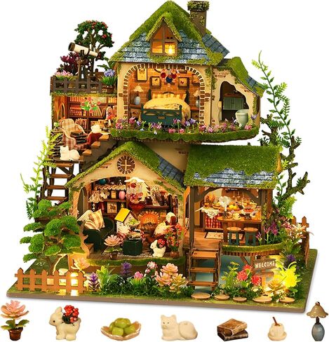 DIY Miniature House Kit, Victorian Dollhouse Kit, 3D Wooden Puzzles Bookshelf Craft Kits, Mini Doll House Building Kit for Adults Teen(Forest Cottage) in Saudi Arabia