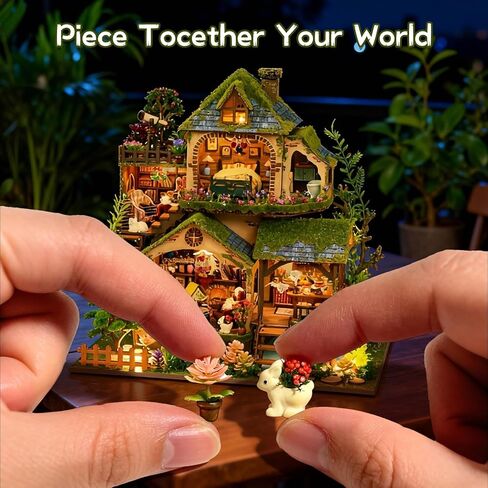DIY Miniature House Kit, Victorian Dollhouse Kit, 3D Wooden Puzzles Bookshelf Craft Kits, Mini Doll House Building Kit for Adults Teen(Forest Cottage) in Saudi Arabia