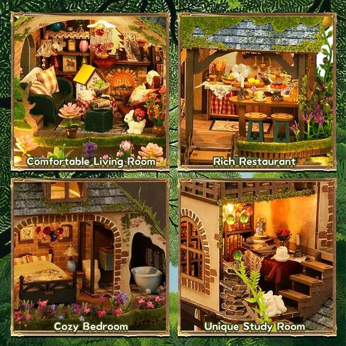 DIY Miniature House Kit, Victorian Dollhouse Kit, 3D Wooden Puzzles Bookshelf Craft Kits, Mini Doll House Building Kit for Adults Teen(Forest Cottage) in Saudi Arabia