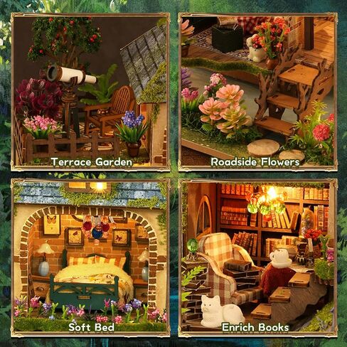 DIY Miniature House Kit, Victorian Dollhouse Kit, 3D Wooden Puzzles Bookshelf Craft Kits, Mini Doll House Building Kit for Adults Teen(Forest Cottage) in Saudi Arabia