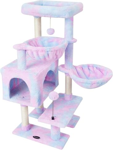 KIYUMI Cat Tree Cat Tower Condo مع عمود خدش السيزال للقطط الداخلية أثاث شجرة القطط مع جثم أرجوحة وألعاب كرة قطط، مركز أنشطة الحيوانات الأليفة متعدد المستويات قوس قزح in Kuwait