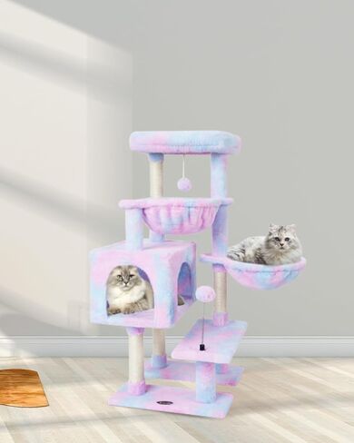 KIYUMI Cat Tree Cat Tower Condo مع عمود خدش السيزال للقطط الداخلية أثاث شجرة القطط مع جثم أرجوحة وألعاب كرة قطط، مركز أنشطة الحيوانات الأليفة متعدد المستويات قوس قزح in Kuwait