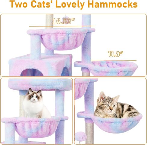 KIYUMI Cat Tree Cat Tower Condo مع عمود خدش السيزال للقطط الداخلية أثاث شجرة القطط مع جثم أرجوحة وألعاب كرة قطط، مركز أنشطة الحيوانات الأليفة متعدد المستويات قوس قزح in Kuwait