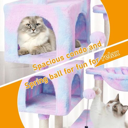 KIYUMI Cat Tree Cat Tower Condo مع عمود خدش السيزال للقطط الداخلية أثاث شجرة القطط مع جثم أرجوحة وألعاب كرة قطط، مركز أنشطة الحيوانات الأليفة متعدد المستويات قوس قزح in Kuwait