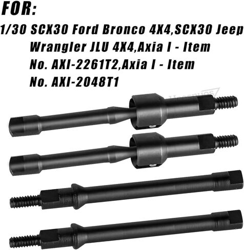 جزء ترقية عمود محرك RC CVD لـ 1/30 SCX30 Jeep Wrangler JLU 4X4/F0rd Bronco 4X4 Chev rolet K10، RC #45 محاور فولاذية، عمود محرك خلفي أمامي CVD يقفز، (4 قطع) أسود in Kuwait