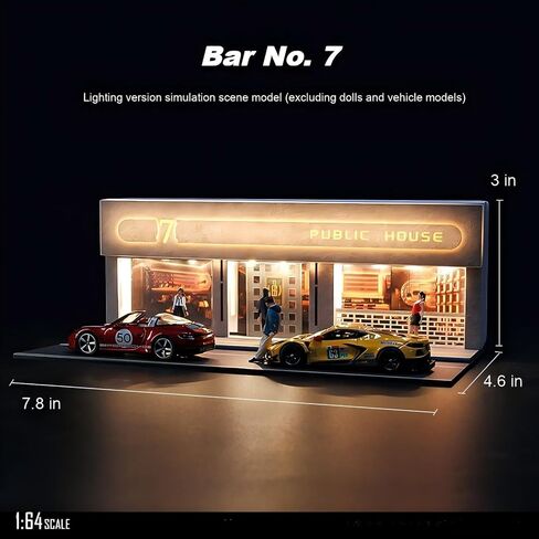 ديوراما تافرن 1:64 مع مصباح LED - مشهد حانة بسيط للعجلات الساخنة ومجموعات نماذج السيارات الأخرى بمقياس 1:64. in Kuwait