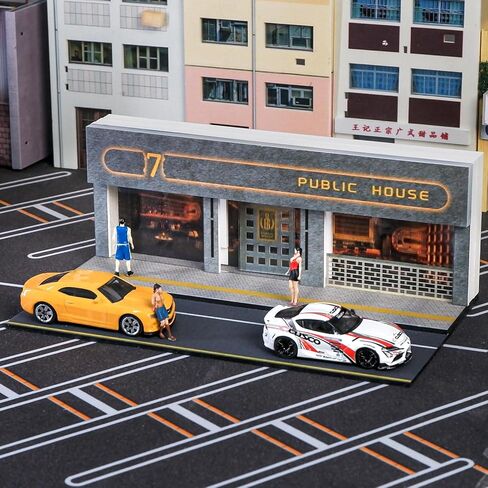 ديوراما تافرن 1:64 مع مصباح LED - مشهد حانة بسيط للعجلات الساخنة ومجموعات نماذج السيارات الأخرى بمقياس 1:64. in Kuwait