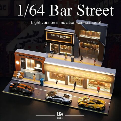 ديوراما تافرن 1:64 مع مصباح LED - مشهد حانة بسيط للعجلات الساخنة ومجموعات نماذج السيارات الأخرى بمقياس 1:64. in Kuwait