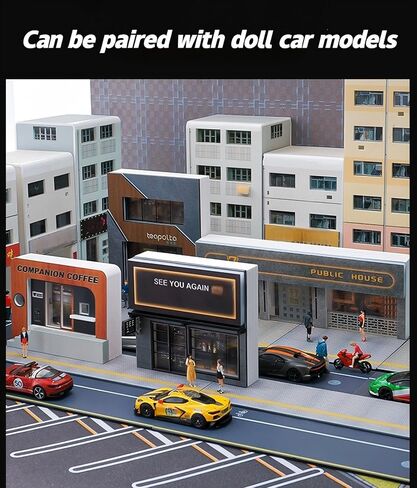 ديوراما تافرن 1:64 مع مصباح LED - مشهد حانة بسيط للعجلات الساخنة ومجموعات نماذج السيارات الأخرى بمقياس 1:64. in Kuwait