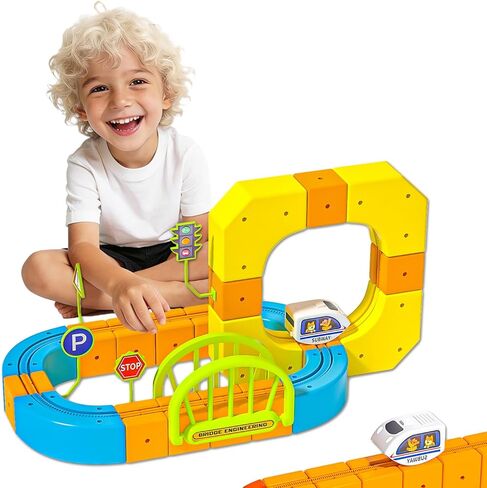 klick Rail Electric Train Set, 3D Infinity Track with Flexible Tracks for Kids, Cube Track - DIY Railroad Block Toys, STEM Gravity-Defying Motorized Trains Tracks for Boys Girls 3 4 5 6 7 8+ (127Pcs) in Saudi Arabia
