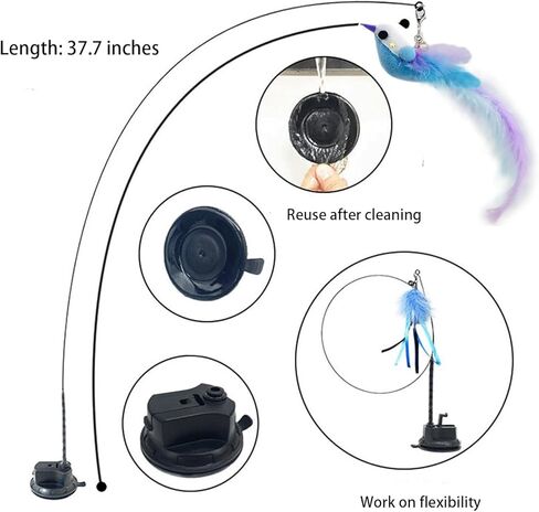 Cat Toys Interactive Hands-Free 6 Pack Cat Toys for Indoor Cats Toy Wand Natural Bird Feather, Suction Cup Pet Indoor Dancing Playing Toys, Suction Cup Pet Dancing Playing in Saudi Arabia