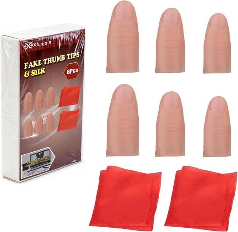 8Pcs Vanishing Silk Magic Set: 6 Mix Size Fake Thumb Tips & 2 Silk Scarves | Easy Disappearing Silk Magic Tricks with Video Tutorial | Close-Up Illusions for Beginners & Pro Magicians in Saudi Arabia