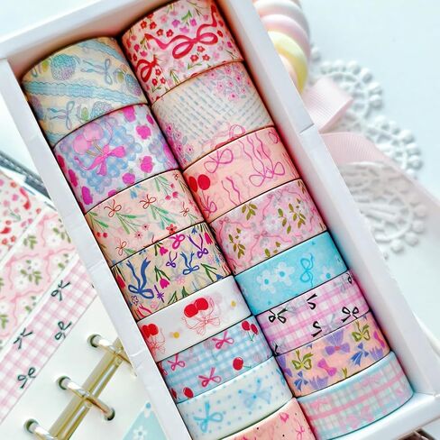 16 Rolls Vintage Washi Tape Set with Bowknot Patterns, Decorative Scrapbook Tape for Journaling Supplies, DIY Crafts and Bullet Journals in Saudi Arabia