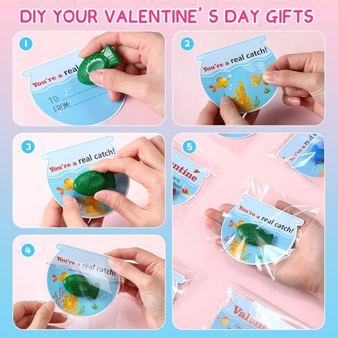30 Pack Valentine's Day Gift Cards with Fish Shaped Crayon Fish Tank Cards Valentines Exchange Gifts for DIY Greeting Goodie Bags Stuff Prizes Party Favor in Saudi Arabia