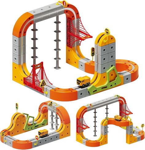 مجموعة قطار كهربائي، 115 قطعة من مكعبات مسار المركبات الهندسية مع علامات مضادة للجاذبية والقطار والمرور، مسار سباق سحري مرن ثلاثي الأبعاد لألعاب هدايا الأطفال. in Kuwait