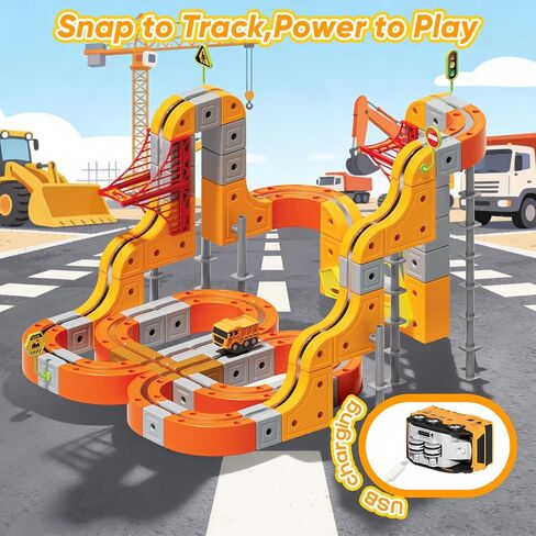 مجموعة قطار كهربائي، 115 قطعة من مكعبات مسار المركبات الهندسية مع علامات مضادة للجاذبية والقطار والمرور، مسار سباق سحري مرن ثلاثي الأبعاد لألعاب هدايا الأطفال. in Kuwait
