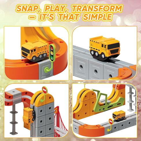 مجموعة قطار كهربائي، 115 قطعة من مكعبات مسار المركبات الهندسية مع علامات مضادة للجاذبية والقطار والمرور، مسار سباق سحري مرن ثلاثي الأبعاد لألعاب هدايا الأطفال. in Kuwait