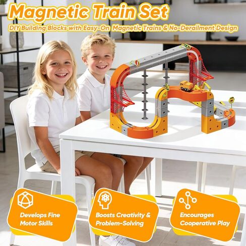 مجموعة قطار كهربائي، 115 قطعة من مكعبات مسار المركبات الهندسية مع علامات مضادة للجاذبية والقطار والمرور، مسار سباق سحري مرن ثلاثي الأبعاد لألعاب هدايا الأطفال. in Kuwait