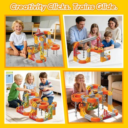 مجموعة قطار كهربائي، 115 قطعة من مكعبات مسار المركبات الهندسية مع علامات مضادة للجاذبية والقطار والمرور، مسار سباق سحري مرن ثلاثي الأبعاد لألعاب هدايا الأطفال. in Kuwait