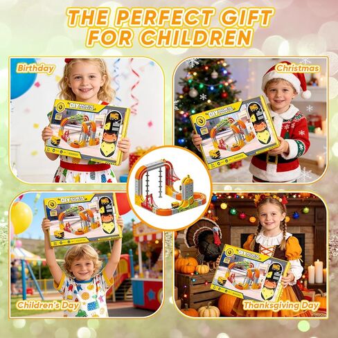 مجموعة قطار كهربائي، 115 قطعة من مكعبات مسار المركبات الهندسية مع علامات مضادة للجاذبية والقطار والمرور، مسار سباق سحري مرن ثلاثي الأبعاد لألعاب هدايا الأطفال. in Kuwait