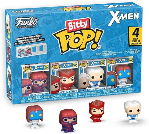 فانكو بوب! Bitty: X-Men - Magneto وScarlet Witch وQuicksilver وMystique - 0.9 بوصة (2.2 سم) - مجموعة الرسوم المتحركة - فكرة هدية - يتضمن رف عرض قابل للتكديس in Kuwait