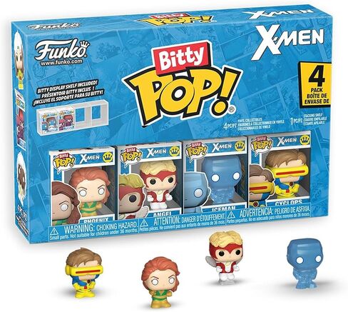 فانكو بوب! Bitty: X-Men - Jean Gray، Angel، Iceman، وCyclops - 0.9 بوصة (2.2 سم) - مجموعة الرسوم المتحركة - فكرة هدية - يتضمن رف عرض قابل للتكديس in Kuwait