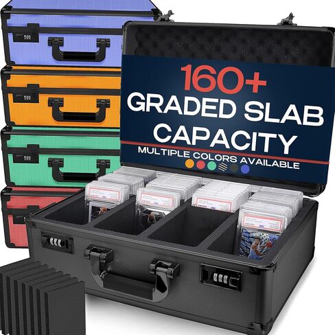 صندوق تخزين البطاقات المتدرج VALUN SLABPRO 120+ 3 ROW؛ صندوق تخزين بطاقات PSA للرياضة المتينة - لوح منظم لمجموعتك - للبيسبول، كرة القدم، TCG، بطاقات MTG - تصميم محمل علوي in Kuwait
