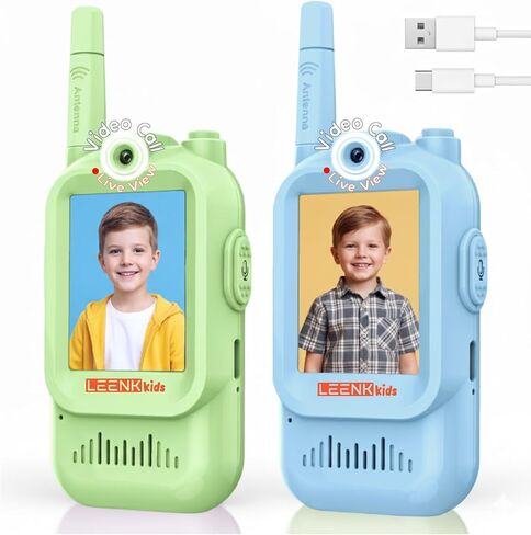 LEENK Kids Video Walkie Talkies 2 Pack – Rechargeable Video Intercom Handheld, Indoor & Outdoor Range, Easy Use for Ages 3-12, Eco ABS, Clear Voice & Long Distance Communication (Blue & Green) in Saudi Arabia