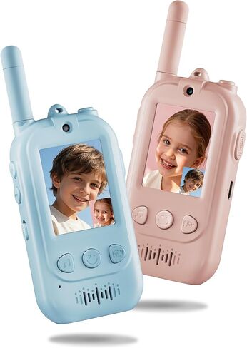 Voice Changer Upgraded Kids Video Walkie Talkies with Real-Time Two-Way Video, No WiFi or App Required, 1600FT Long Range, Rechargeable Video Intercom Toy for Boys & Girls Ages 3–12 (Blue & Pink) in Saudi Arabia