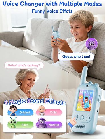 Voice Changer Upgraded Kids Video Walkie Talkies with Real-Time Two-Way Video, No WiFi or App Required, 1600FT Long Range, Rechargeable Video Intercom Toy for Boys & Girls Ages 3–12 (Blue & Pink) in Saudi Arabia