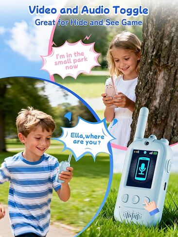 Voice Changer Upgraded Kids Video Walkie Talkies with Real-Time Two-Way Video, No WiFi or App Required, 1600FT Long Range, Rechargeable Video Intercom Toy for Boys & Girls Ages 3–12 (Blue & Pink) in Saudi Arabia