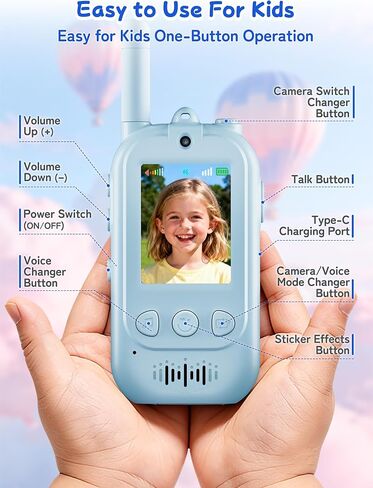 Voice Changer Upgraded Kids Video Walkie Talkies with Real-Time Two-Way Video, No WiFi or App Required, 1600FT Long Range, Rechargeable Video Intercom Toy for Boys & Girls Ages 3–12 (Blue & Pink) in Saudi Arabia