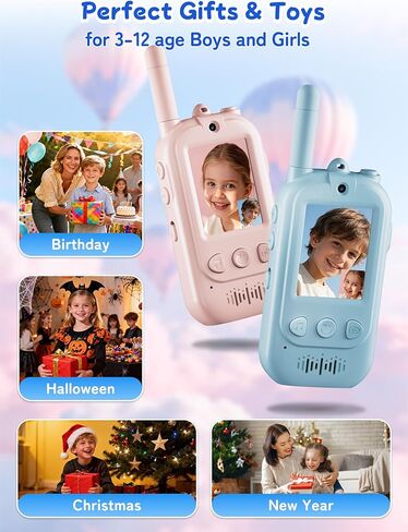 Voice Changer Upgraded Kids Video Walkie Talkies with Real-Time Two-Way Video, No WiFi or App Required, 1600FT Long Range, Rechargeable Video Intercom Toy for Boys & Girls Ages 3–12 (Blue & Pink) in Saudi Arabia