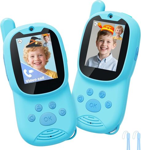 أجهزة اتصال لاسلكية للفيديو للأطفال، عبوتان من أجهزة الاتصال اللاسلكي للأطفال القابلة لإعادة الشحن يمكن إرسال رسالة، هدايا عيد الميلاد للأطفال من سن 3 إلى 12 عامًا، لعبة أطفال محمولة لأعمار 4 5 6 7 8 9 سنوات من البنات والأولاد باللون الوردي/الأزرق in Kuwait