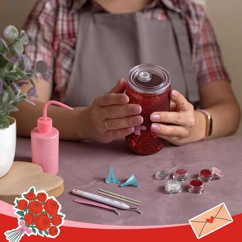 Loopeer 23 قطعة من لوازم بهلوان عيد الحب سنو غلوب مجموعة DIY تتضمن الترتر اللامع 8.5 أونصة زجاجة ضغط ملقط قمع أعواد إبرة منحنية ملصقات نقل للأشعة فوق البنفسجية لكأس عيد الحب Snowglobe in Saudi Arabia