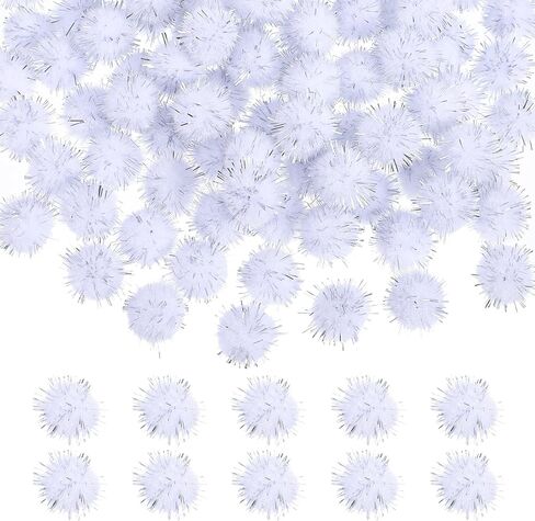 100 Pcs Glitter Tinsel Pom Poms White Pompoms Sparkle White Pom Poms for Crafts Making, Cat, Christmas Party Decoration (1.5cm in Diameter) in Kuwait